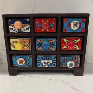 Vintage Ceramic Apothecary Knob Mini Drawer Chest - Multicolor